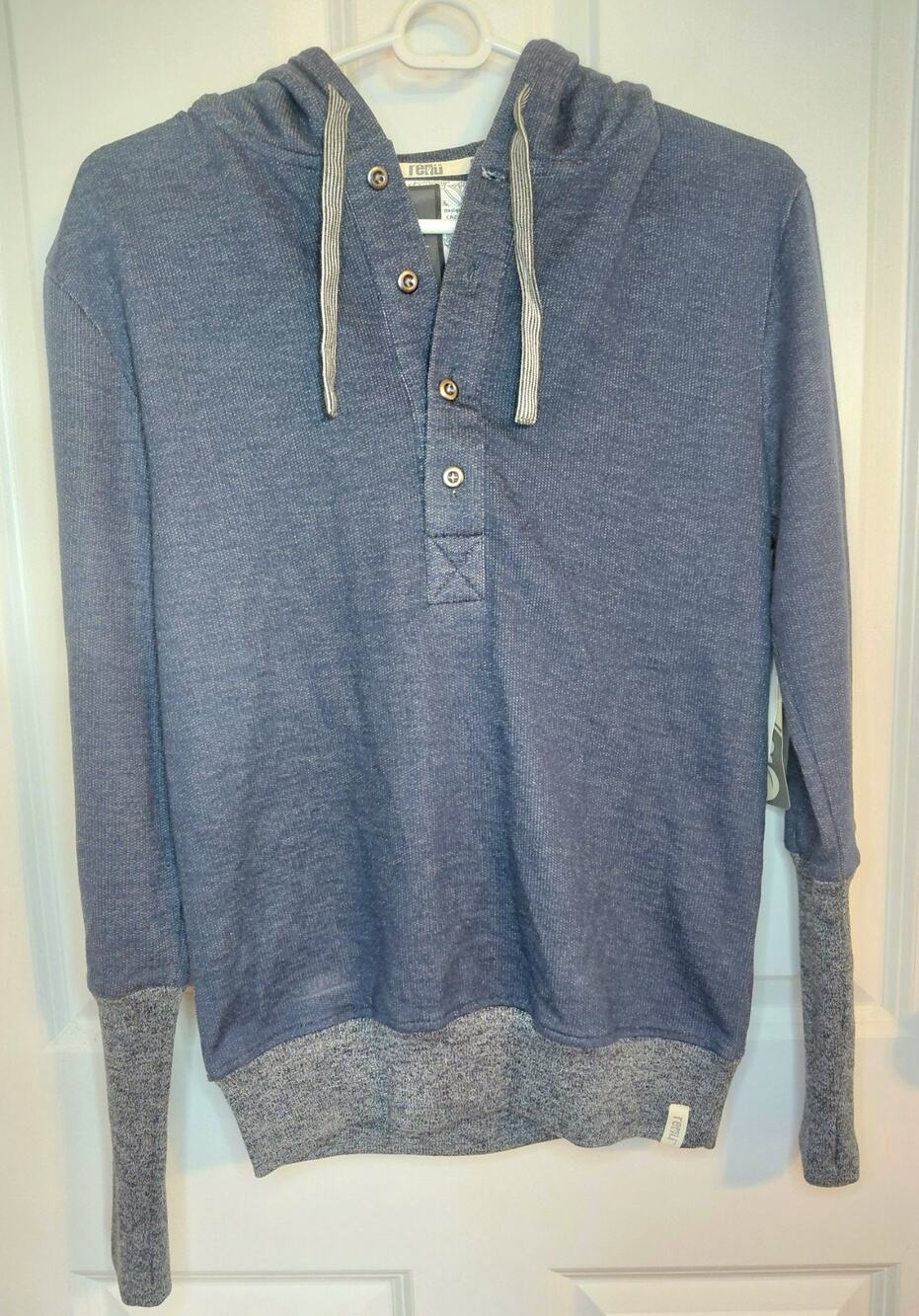 NWT Renu By Blazer Apparel Nano Henley Hoodie Blue Gray Space Dye Mens Medium